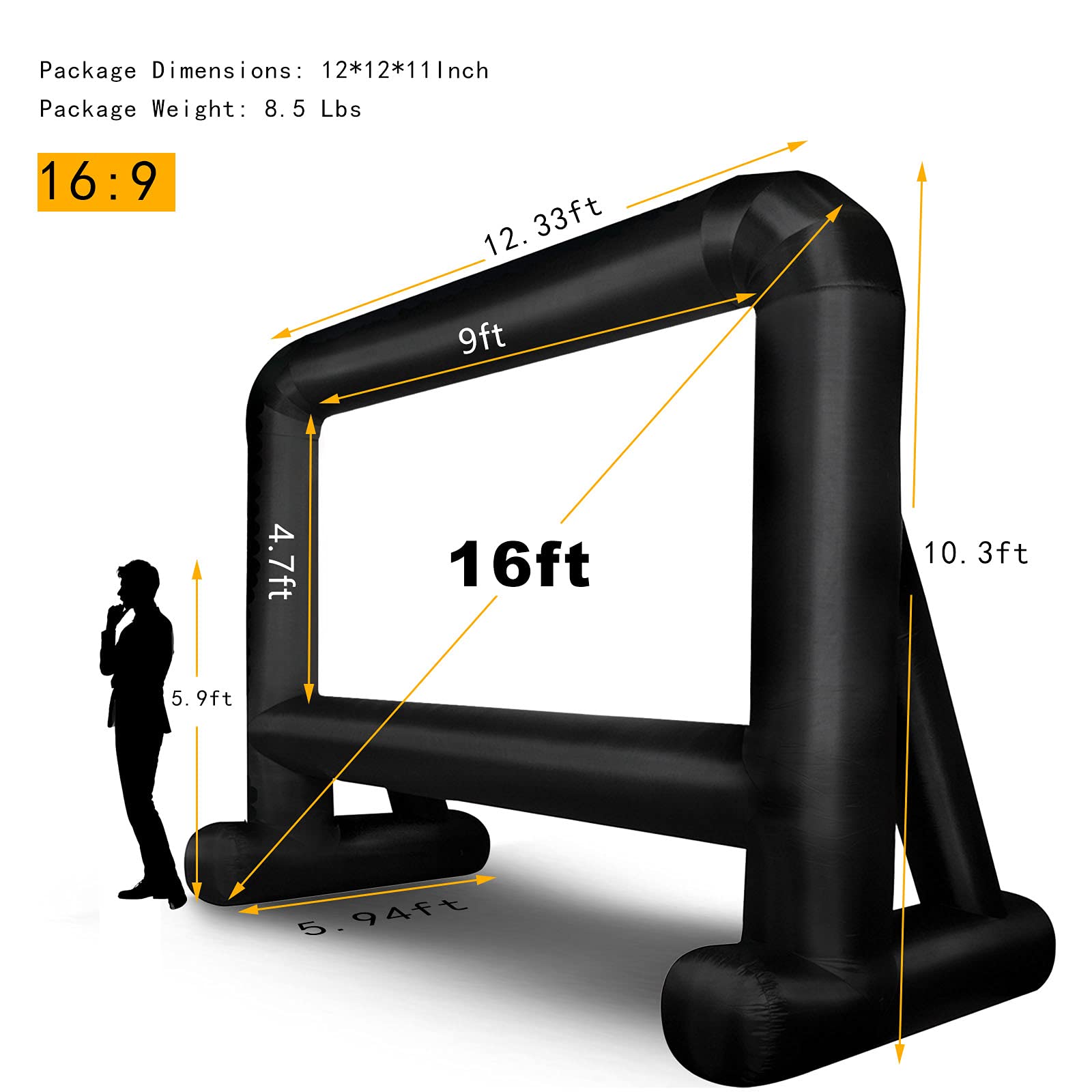 OUTTOY Inflatable/Blow Up Projection Screen with Quiet Fan and Storage Bag, Easy Set up, Mega for Outdoor, Backyard Movie Night, Theme Parties, Celebrations-16FT