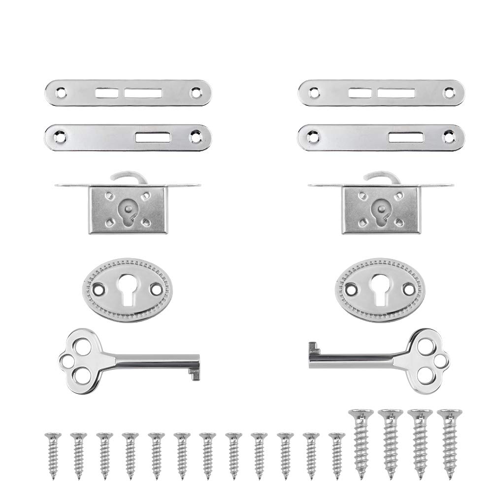 INCREWAY Antique Cabinet Locks, 2 Sets Exquisite Decorative Jewelry Box Lock with Keys Zinc Alloy Durable Small Locks for Furniture Cupboard(Silver)