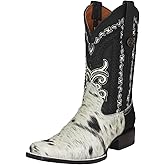 Texas Legacy Mens Black Cowboy Boots Real Cow Hair Leather Pull On Square Toe