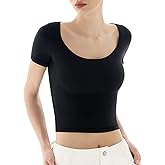 PUMIEY Women's Scoop Neck Short Sleeve T Shirt Slim Fit Sexy Tops Smoke Cloud Collection