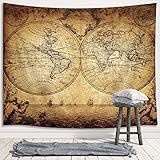 JAWO Old World Map Tapestry, Vintage Nautical Map