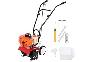 CUTEAM Garden Tiller, Petrol Cultivator 2 Stroke 9000RPM 1.2L Fuel Tank 6-inch Working Depth 6-inch Working Depth Digging 52cc Garden Mini Tiller (Orange)