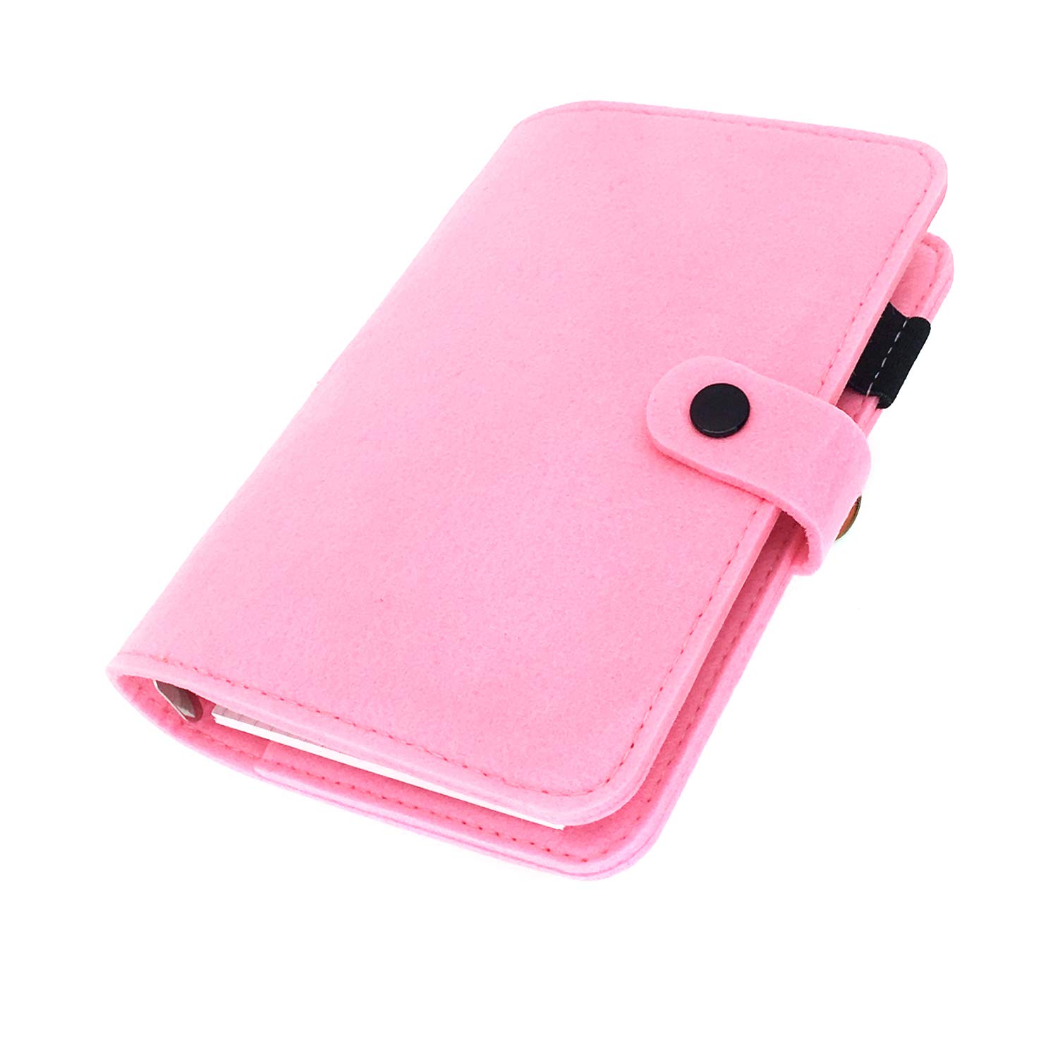 A6/ A5 6-Holes Felt Cover Round Ring View Binder File Folder for Loose Leaf Sheet Protectors/Binder Cover Protector, Tender Pink, A6 mini Set