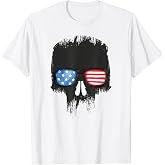Patriotic Skull with US Flag Sunglasses Cool American Design T-Shirt for Women Men