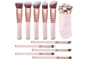 LAMORA Kabuki Makeup Brush Set - Foundation Powder Blush Concealer Contour Brushes - Perfect for Liquid, Cream or Mineral Products - 10 Pc Collection with Premium Synthetic Bristles for Eye and Face Cosmetic
