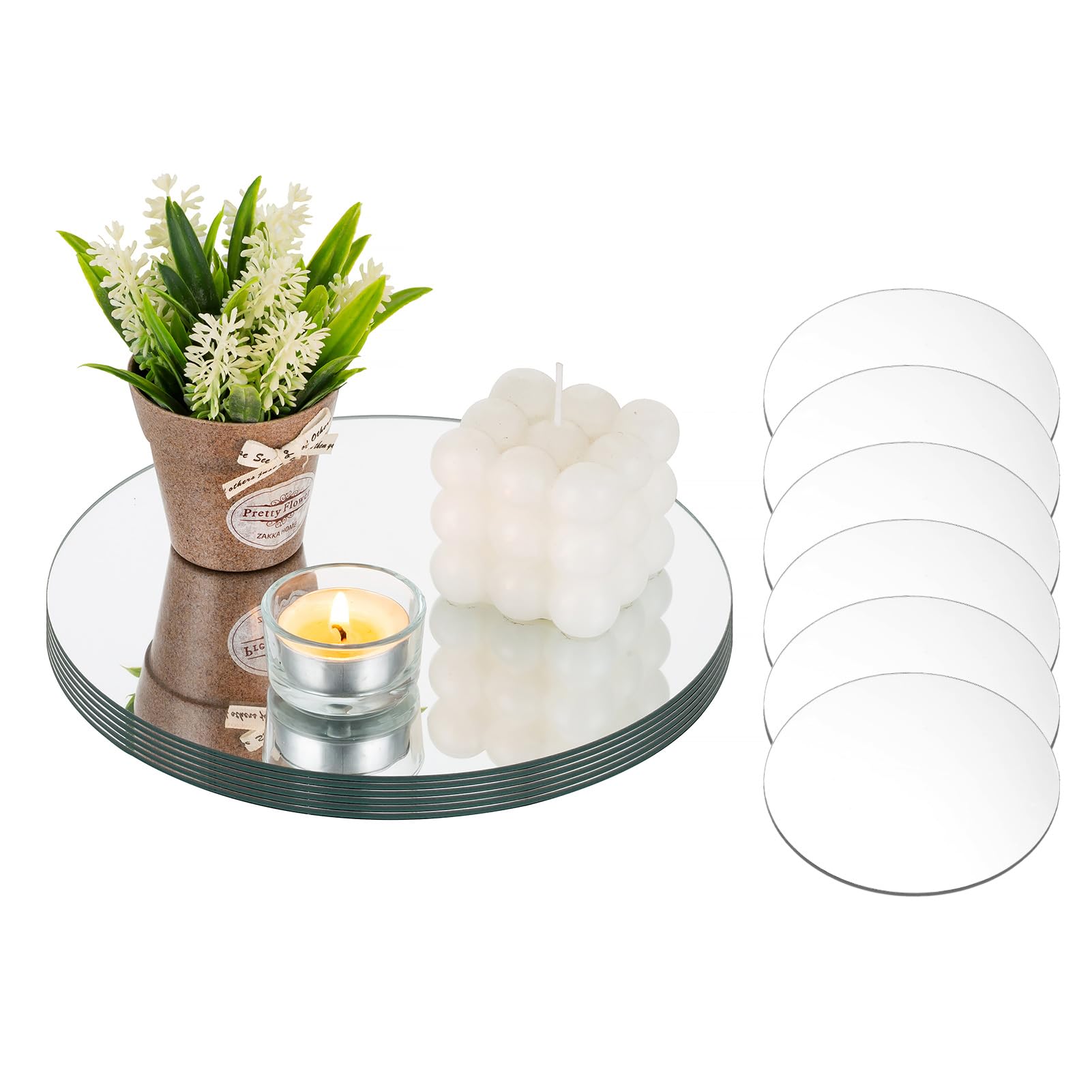 NUPTIO 20cm Mirror Plate Centrepiece Round: 12 Pcs Glass Candle Plates Table Mirrors for Wedding Centrepiece Mirrored Candle Tray Set Small for Event Diy Crafts Project Home Decor 2mm