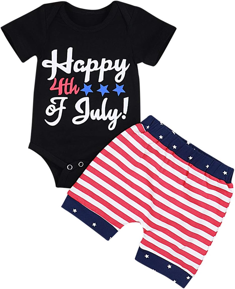 Zefeng Happy 4th of July Baby Boy Girl Outfits Bodysuit Romper+American Flag Stars Stripes Shorts Pant Clothes