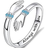 Pwsdm Always with You Hug Ring for Women Silver Adjustable Open Hand Ring Promise Hope Ring for Couple Birthday Wedding Band Jewelry for Granddaughter Daughter