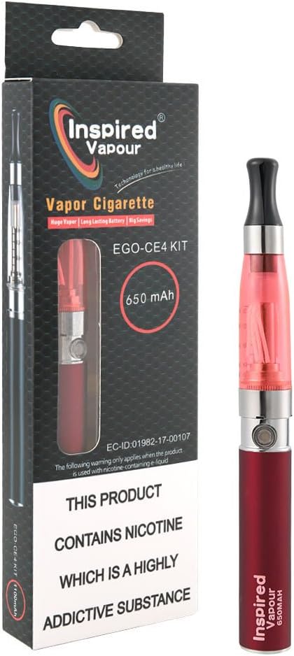 INSPIRED VAPOUR CE4 Rechargeable Electronic E Sheesha Shisha Vapour Vapor TPD Pen Kit E Cig E Cigarette Kit Set Nicotine Free No Tobacco (RED)
