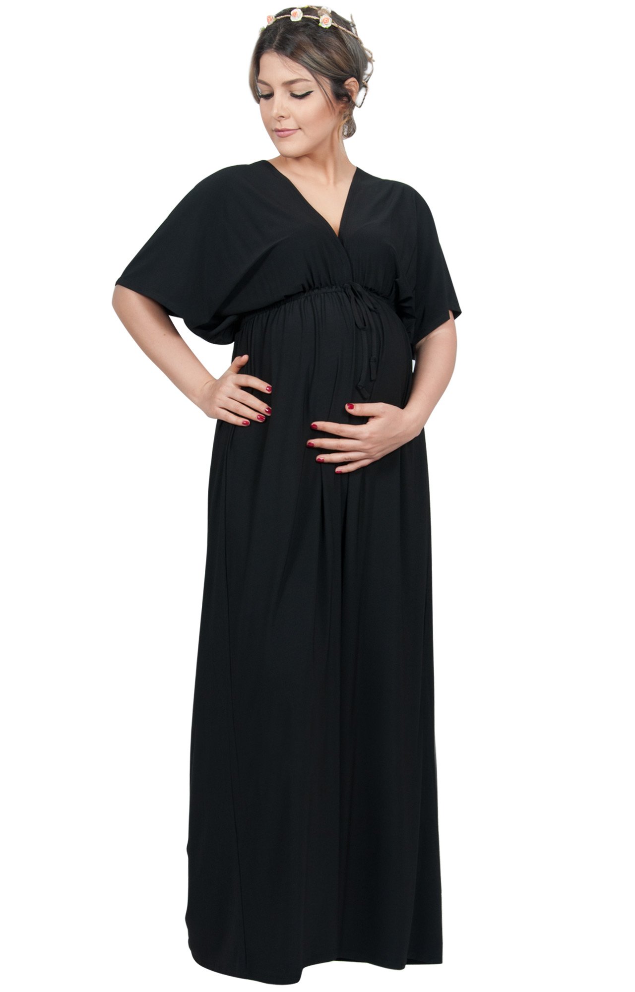 KOH KOH Womens Long Maternity Pregnancy Pregnant Baby Shower Gowns Maxi Dresses - X-Large - Black