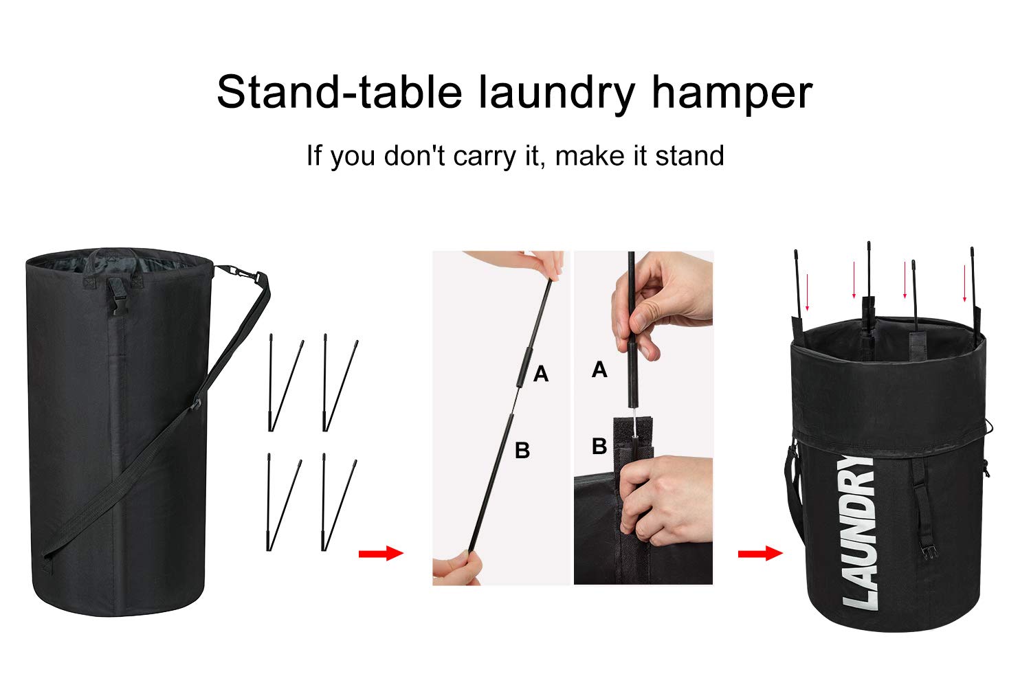 WISHPOOL 106L Collapsible Laundry Bag Backpack Laundry Liner Extra Large Laundry Basket Foldable Laundry Hamper Dirty Clothes Hamper for Laundry （Black）