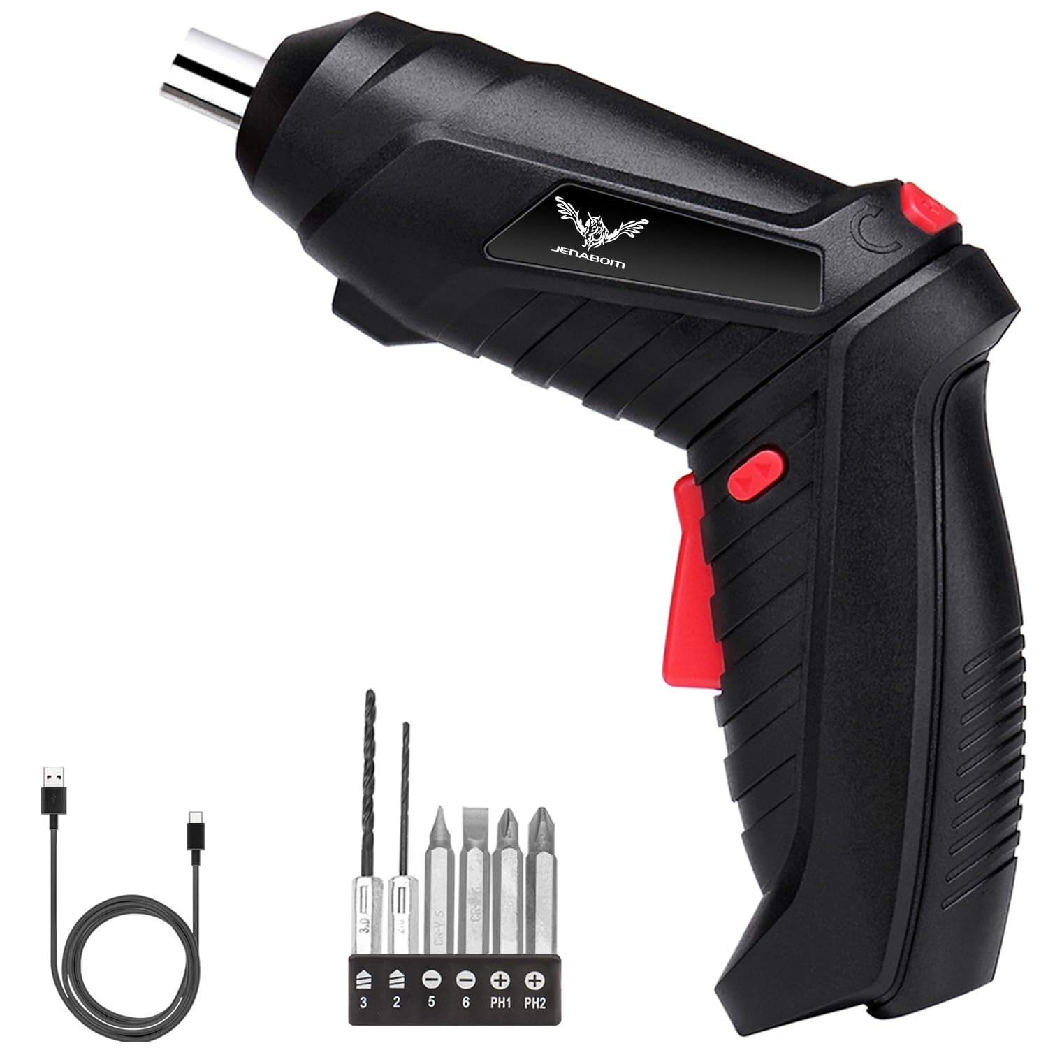 Photo 1 of JENABOM 8 in 1 Electric Screwdriver, 3.6V Cordless Drill Screwdriver Rechargeable, 3.5N·m Max Torque Electric Screw Gun with 6 Accessory Kit, Micro USB, Front LED Light, Easy for Small Home Projects