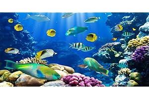 YongFoto Ocean Theme Fish Tank Background 36x24 inch Coral Seaweed Reef Rock Seafloor Tropical Fish Underwater Sea World Polyester Backdrop Reptile Habitat Terrarium Aquarium Background