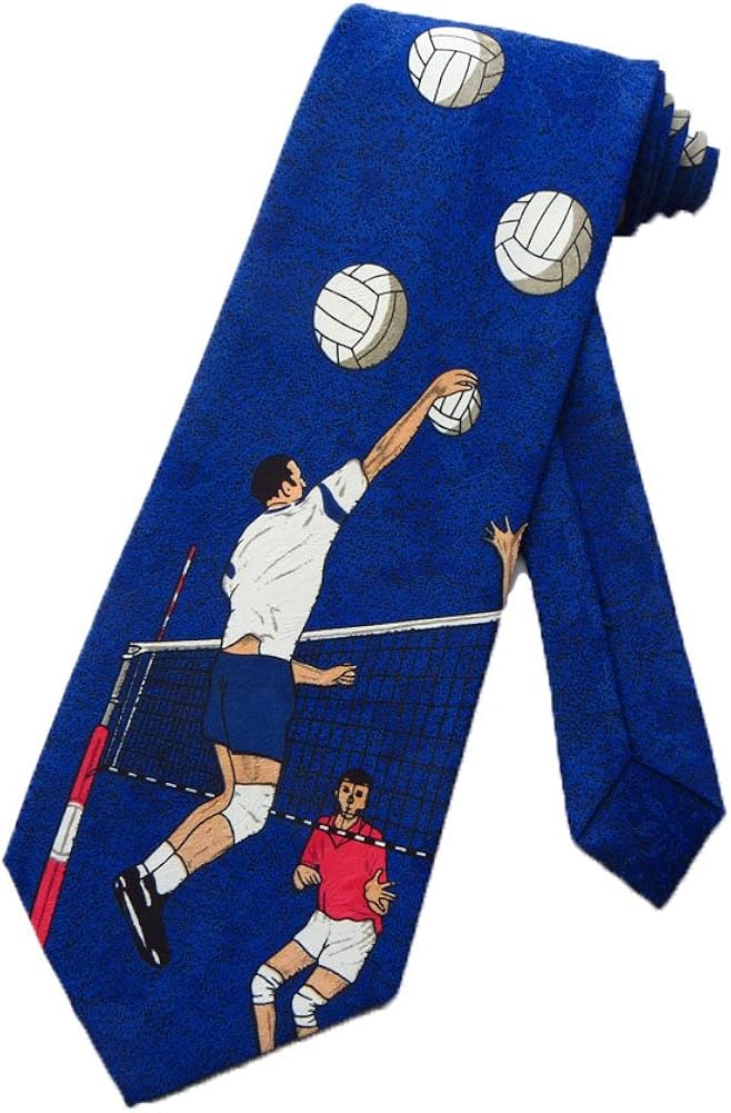 Tie Mania Mens Volleyball Spike Volley Ball Necktie Blue One Size Neck Tie Clothing