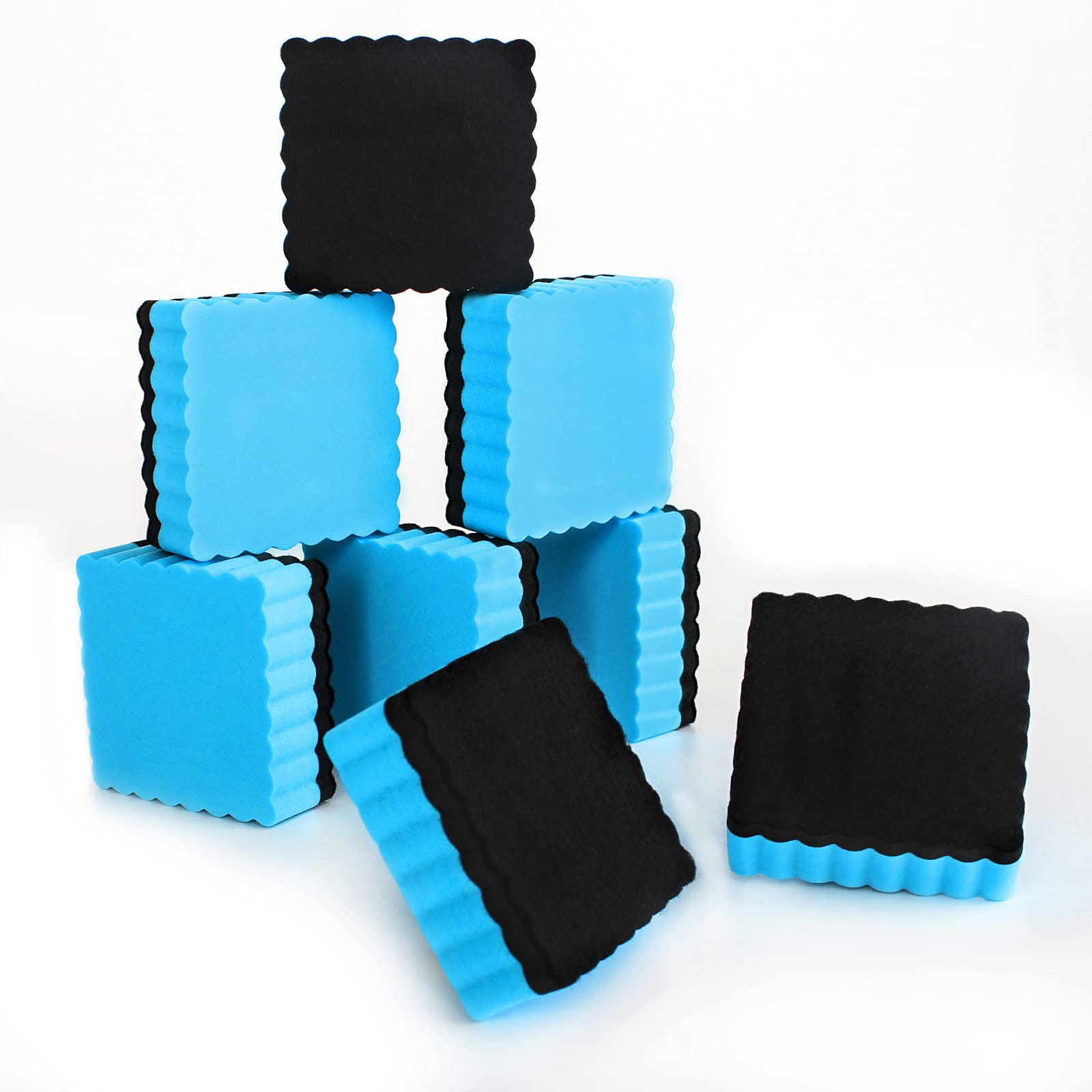 Dafuhao 8 Pack Square Non-Magnetic Whiteboard Dry Eraser, Blue Foam & Black Felt, 5 x 5cm, Office & School