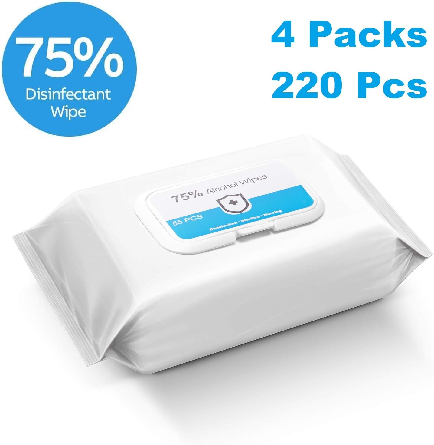 AMINZER Cleaning Wipes, 4 Packs/220 Pcs, Multipurpose Portable Swabs Pads Wipes Moist Wipes Cleanser for Deep Cleaning Hands, Tables, Chairs, Toys, Doorknobs and Toilet Mats Seat