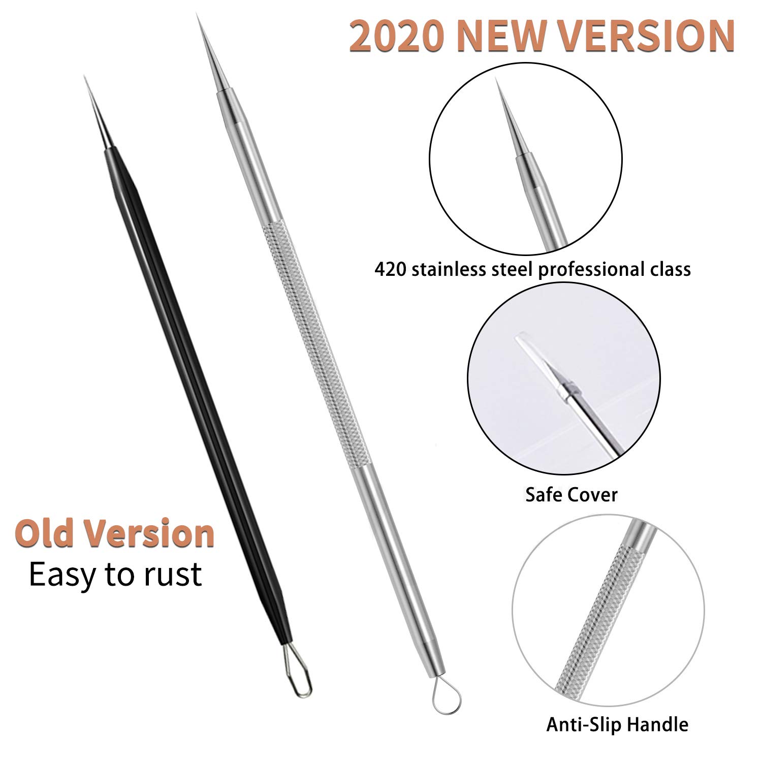 Anjou Blackhead Remover Comedone Extractor, Curved Blackhead Tweezers Kit, 11-Heads Professional Stainless Pimple Acne Blemish Removal Tools Set, Silver: Beauty