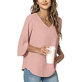 TAOHUADAO Womens 2026 Summer 3/4 Sleeve Tunic Tops Chiffon Work Blouse V-Neck Dressy Casual Shirt
