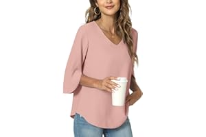 TAOHUADAO Womens 2025 Summer 3/4 Sleeve Tunic Tops Chiffon Work Blouse V-Neck Dressy Casual Shirt
