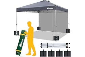 OLILAWN 10x10ft Pop Up Canopy Tent, Outdoor Easy Up Canopy with Sidewalls, 420D Waterproof Instant Portable Canopy Shelter for Beach w/Roller Bag, Adjustable Legs, Sandbags, Ropes, Stakes - Gray