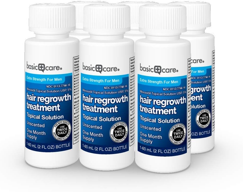  Basic Care Minoxidil Topical Solution USP, 5%, Hair Regrowth Treatment for Men, Extra Strength, 12 Fluid Ounces : Health & Personal Care