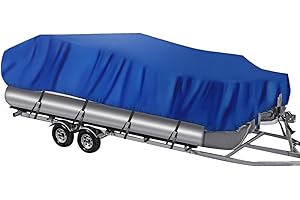 NEVERLAND Pontoon Boat Cover Waterproof Heavy Duty Trailerable Boat Cover Marine Grade Polyester Canvas Cover Fits Pontoon/Deck Boats (Boat Length 21-24ft, Beam Width up to 104", Blue)