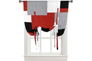 ARTSHOWING Abstract Tie Up Curtain for Kitchen Adjustable Balloon Window Shade 54 Inch Length Modern Abstract Art Red Grey White Color Blocks Rod Pocket Curtain Drape for Bedroom Living Room 42"x54" Valance