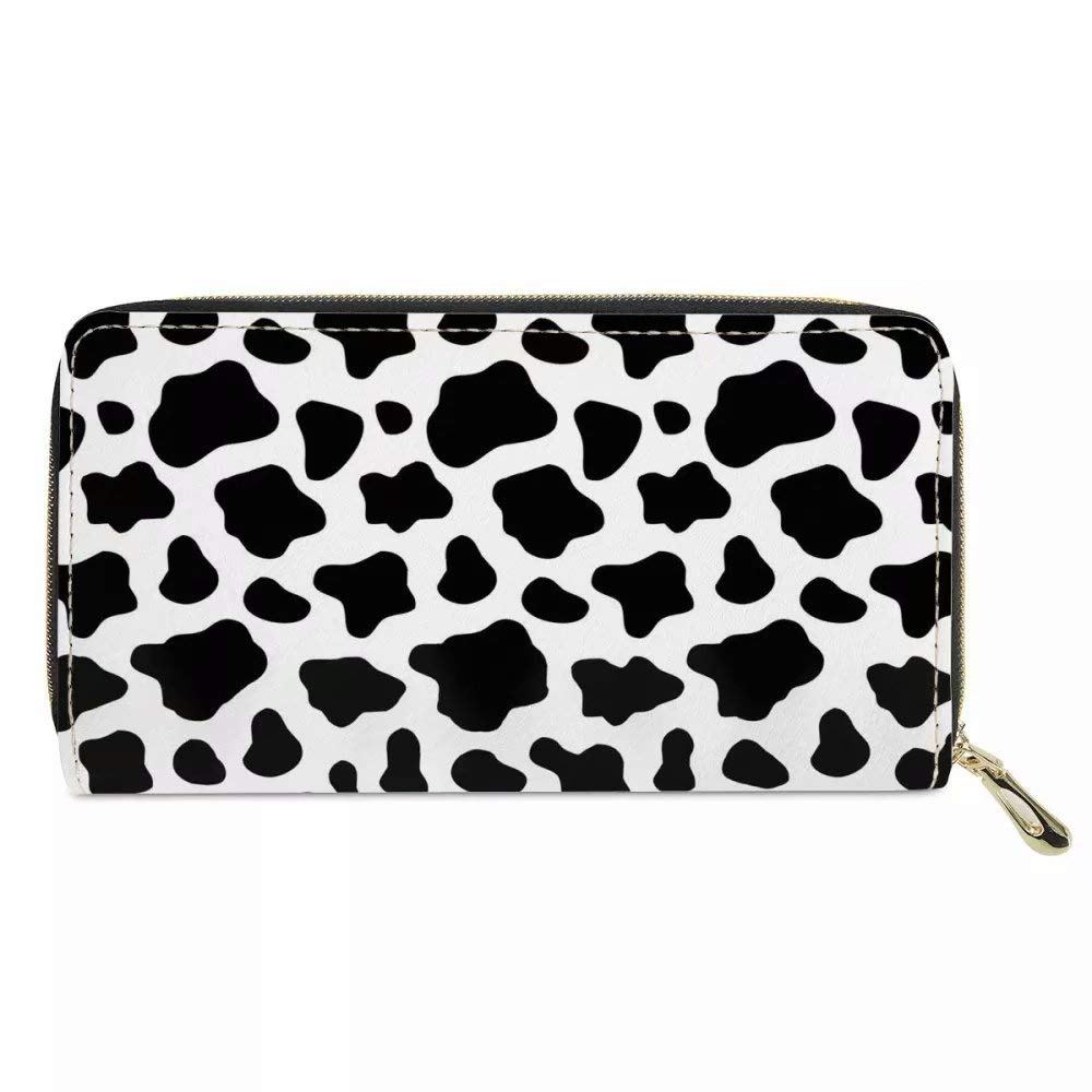 chaqlin Multi Credit Card Wallet with Zippered Coin Pocket,Cute Cow Skin Money Bags Coin Holder Phone Case for Travel Holiday Party(Black)