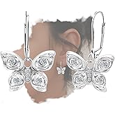 Butterfly Earrings 925 Sterling Silver Rose Butterfly Leverback Earrings for Women CZ Drop Dangle Hoop Dainty Birthstone Jewelry Gifts for Birthday