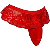 GENEMEN Mens Sissy Skirt Lace Thong Briefs Sexy Lingerie Crossdressers Underwear Panties with Pouch