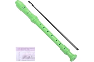 HANAOYO Soprano Recorder Instrument German Style C Key 8 Holes, Recorder Instrument for Beginners School Student with Cleaning Rod, Fingering Chart (Green)