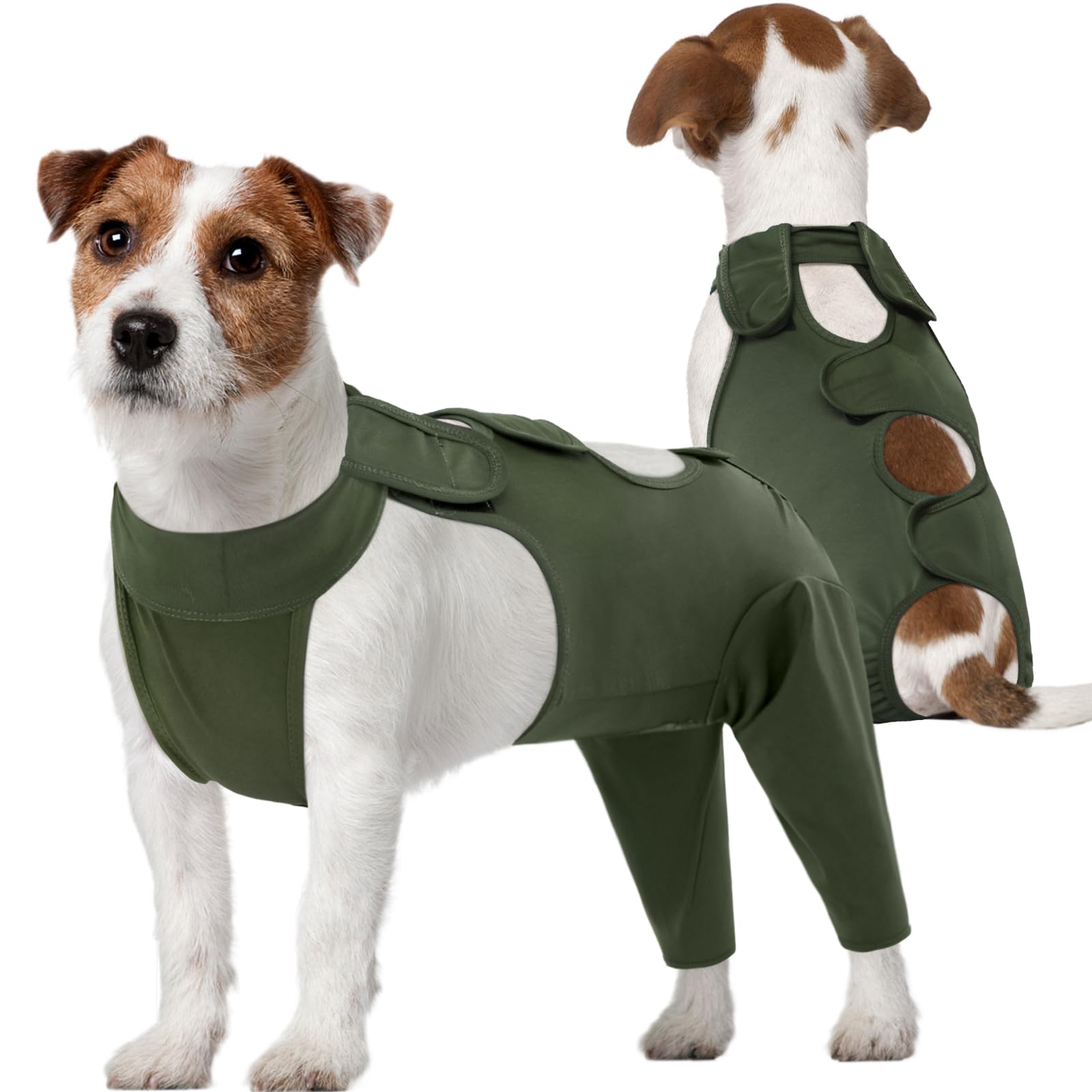 Kuoser Dog Recovery Suit - Post Surgery Body Suit with Legs, Comfortable Cone Alternative, Prevent Licking Dog Onesies, Green S
