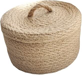 Snack-estilo de lino cesta del almacenaje con tapa a mano punto