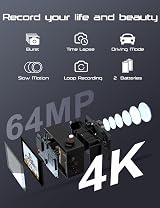 Apexcam M80air Action Camera 4K 60FPS 64MP WiFi Sports Underwater 40M EIS Remote view 4