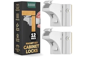 RUBOXA Powerful 12-Pack Magnetic Child Locks for Cabinets & Drawers with Easy Installation Cradle - Invisible Child Safety Cabinet Locks for Babies & Toddlers, Includes 3M Adhesives, Screws, 2 Keys & Holders