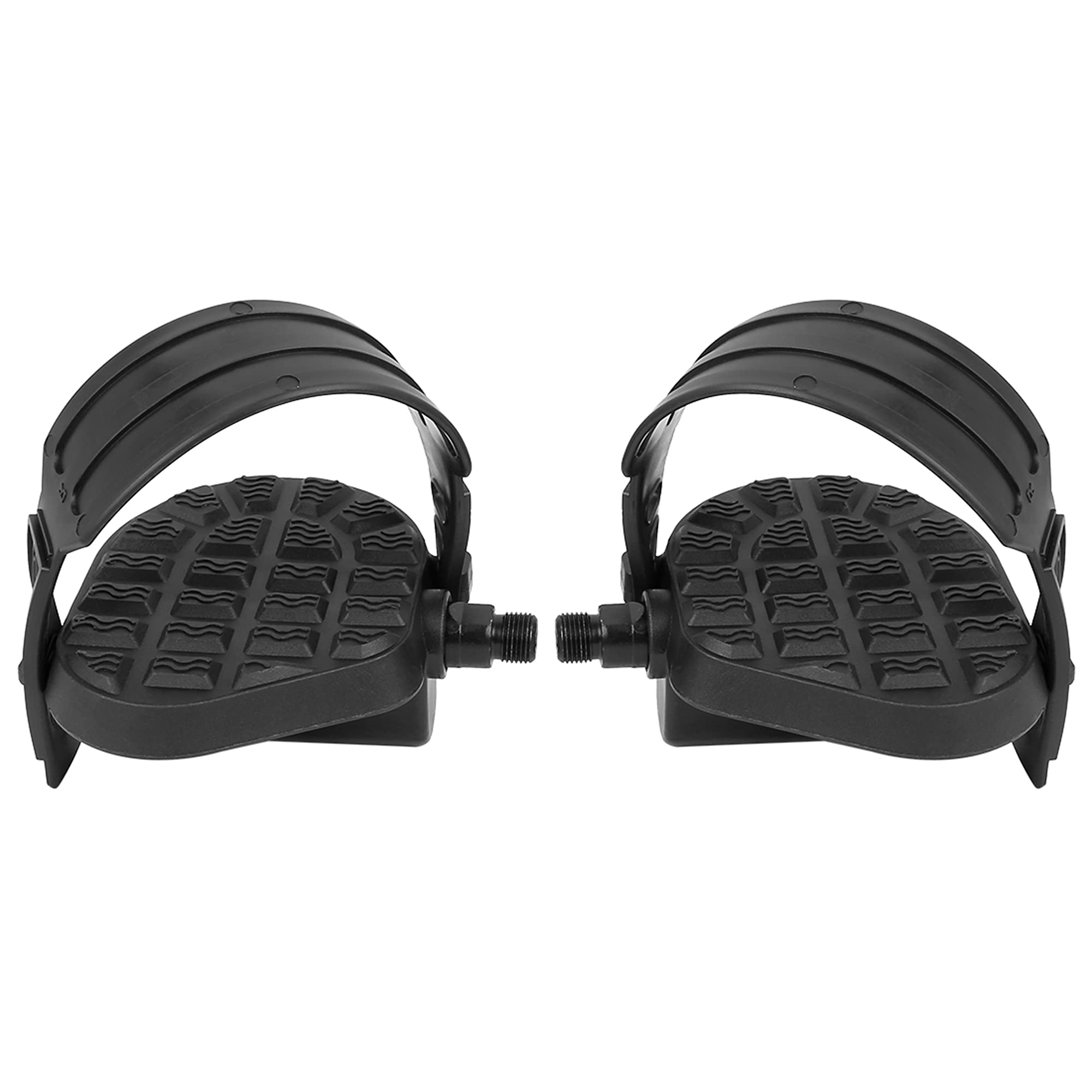 X AUTOHAUX Pair Road Mountain Bike Exercise Bicycle Pedals 9/16'' Spindle Platform Non Slip with Belts Strap Lightweight Flat Pedal