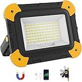 AUMIO Rechargeable Magnetic Work Light, 40W Portable LED Flood Light Battery Powered, Waterproof Work Lights Cordless Job Site Lighting 180° Rotate for Outdoor Camping Garage Mechanics, Gifts for Men