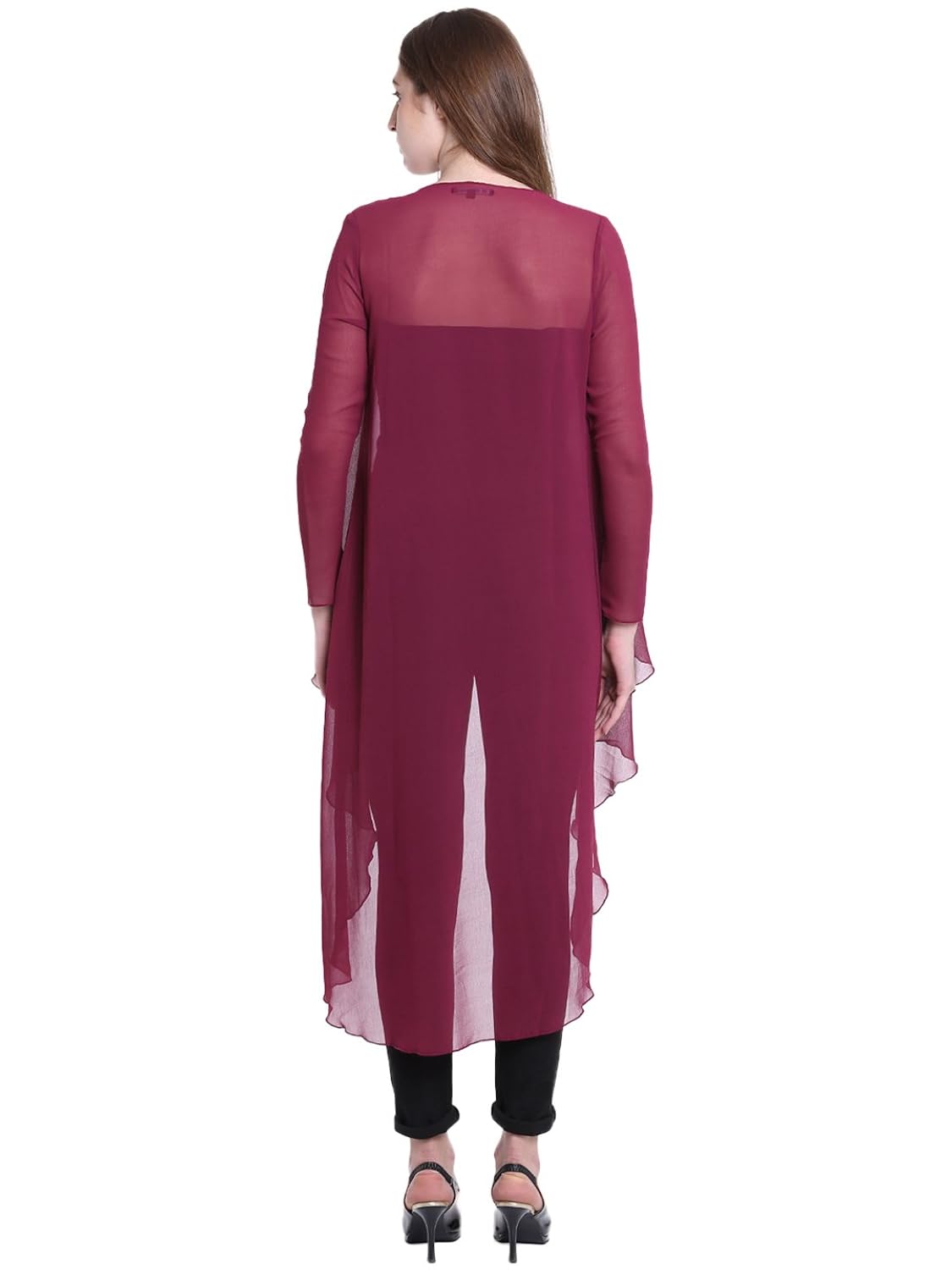gj couture women's georgette maroon solid full sleeves regular shrug