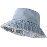 Frayed Denim Bucket Hat Distressed Jean Fisherman Cap Wide Brim Boonie Sun Hat Packable Beach Cap for Women Men