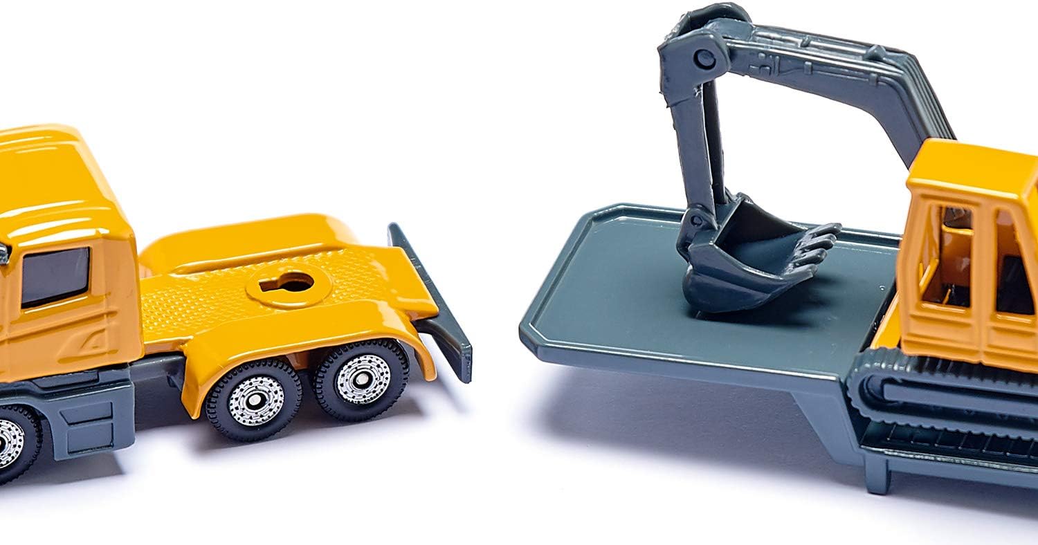 siku 1611, Low Loader with Excavator, Metal,Plastic, Yellow,Grey, Opening tailgate, Detachable trailer, As Indicated - Image 3