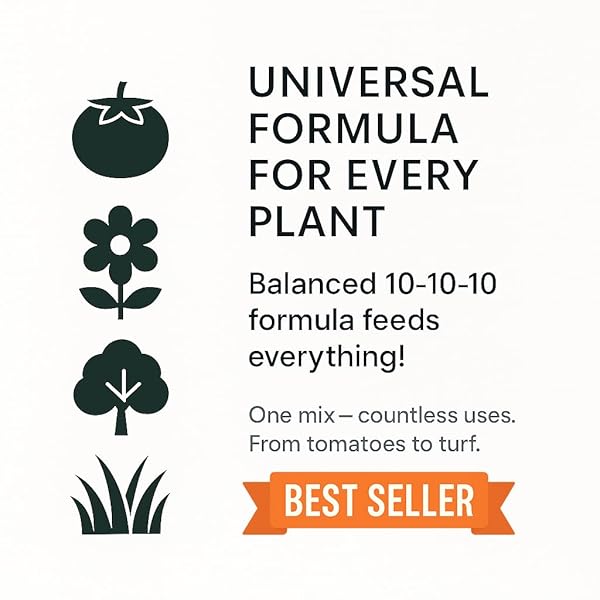 𝐁𝐄𝐒𝐓𝐒𝐄𝐋𝐋𝐄𝐑 10-10-10 PLANT FERTILIZER SLOW RELEASE | 10 10 10 ALL PURPOSE FERTILIZER FOR FRUIT TREES, EVERGREENS, VEGETABLES, ARBORVITAE, FIG TREES, SHRUBS, PINES, OAKS, FLOWERS [1 QUART]