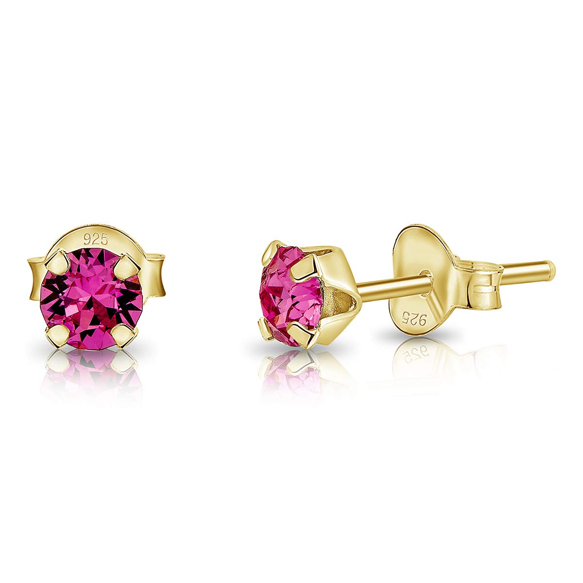 DTPSilver - 925 Sterling Silver Yellow Gold plated Round SMALL Stud Earrings made with Glittering Crystals from Swarovski® Elements - Diameter: 5 mm - Colour : Rose