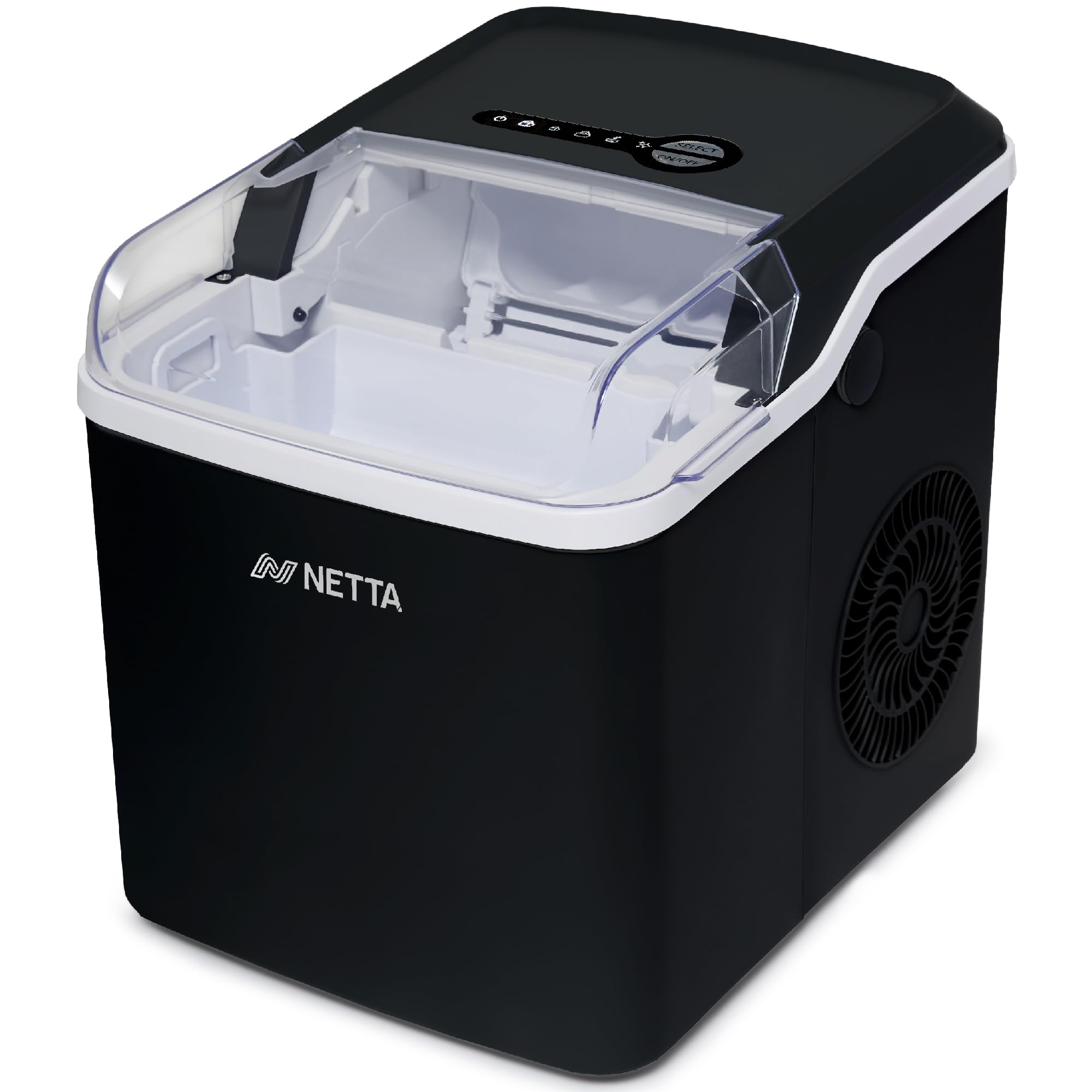 NETTA Ice Maker Machine for Home Use Makes Cubes in 10 Minutes - Large 12kg Capacity 1.8L Tank - No Plumbing Required - Includes Scooper and Removable Basket - Black