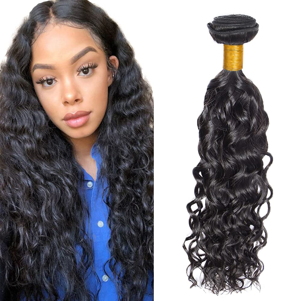 Zeslaerr Water Wave Remy Hair Extensions - Brazilian Human Hair Bundles in No Tangle Style - 12 Inch Length, Natural Black Color - 100g #1B — image 1