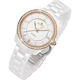GUANHAO Ceramic Watches for Women, Fashion Ladies Watch Elegant Dress Women's Wristwatches with Diamond Accented Waterproof Calendar Mineral Glass