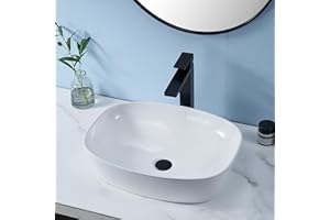 Oval Vessel Sink White,VALISY 20"x15" Inch Bathroom Vessel Sink Above Counter Porcelain Ceramic Bathroom Sink Bowl,Egg Shape Modern Countertop Washing Art Basin for Vanity Lavatory Bath Cabinet