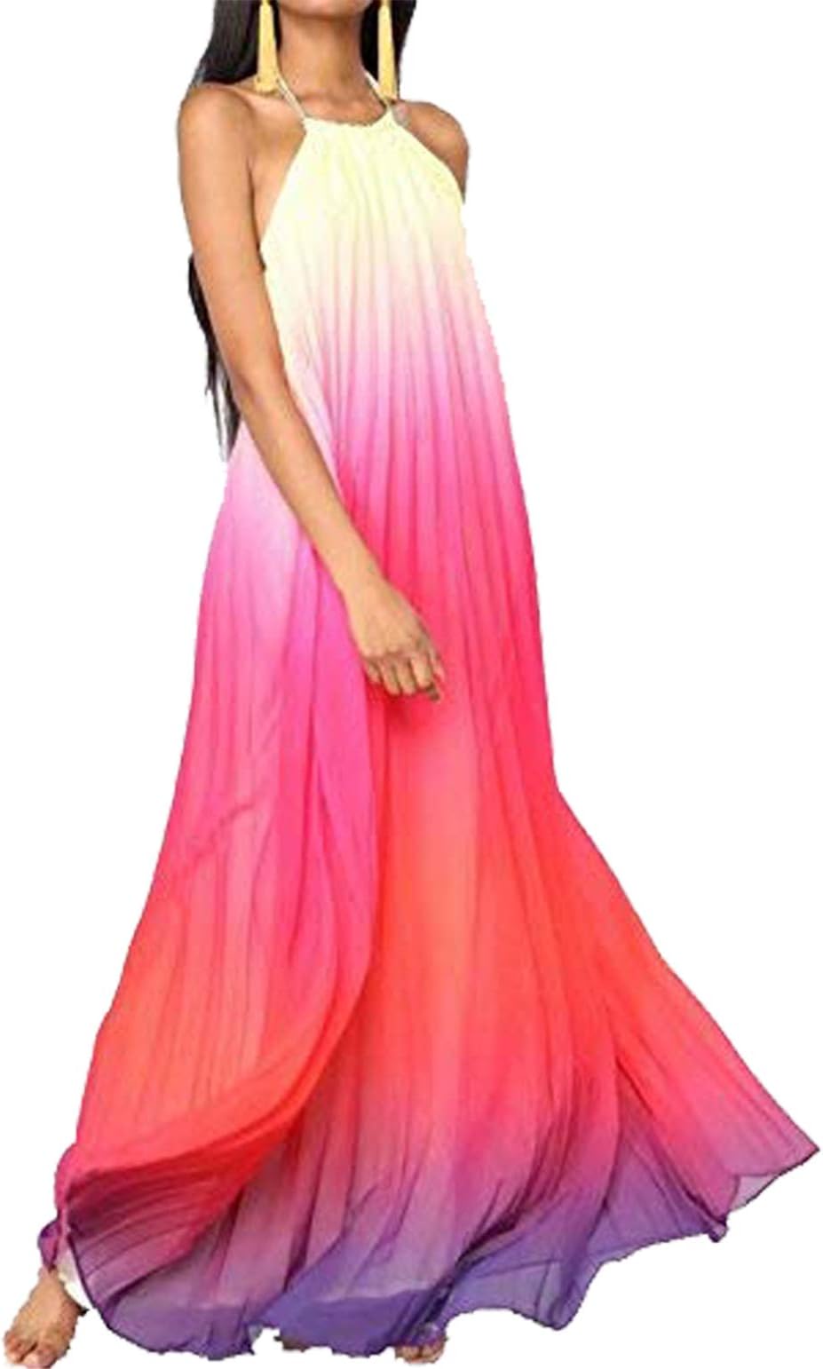 Summer Women Boho Maxi Dress Evenig Party Halter Neck Backless Long Dress