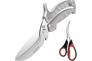 SLEMOON Heavy Duty Poultry Shears Kitchen Salad Scissors for Chicken Turkey Meat Herb Vegetable 2pcs Silver