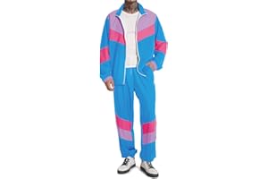 UOUA 80s Outfit Men 90s Tracksuit Costumes Halloween 70s Windbreaker Jacket Track Suit 2 Piece Hip Hop Set