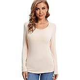 Fuinloth Women's Basic Long Sleeve T Shirts, Crewneck Slim Fit Spandex Tops, Plain Layer Underscrub Tees